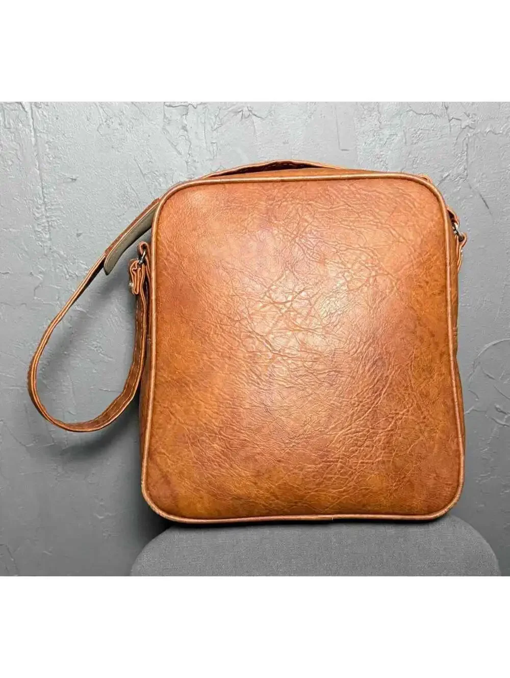 1970's Overnight Travel Bag Warm Brown Faux Leather Weekender Bag